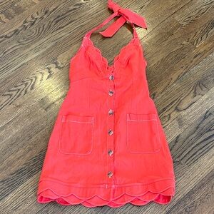 Anthropologie Maeve Orange Halter Button-Down Dress, xS